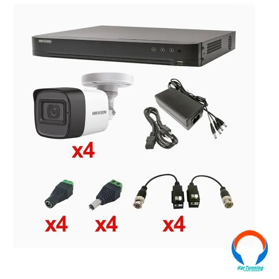 KH1080P4BW10 Kit De Videovigilancia Hikvision Kh1080p4bw / 4 Cámaras Analógicas Tipo Bala 1080P / Lente Fija 2.8MM Exterior / Dvr Analógico-IP 4 Canales / Fuente De Poder - Image 1