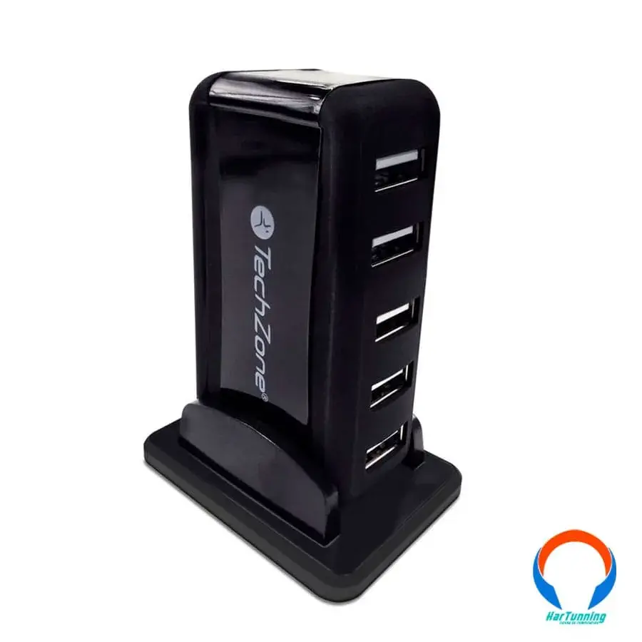 TZ17HUB0112 Hub Techzone Tz17hub01 / 7 Puertos / Usb 2.0 / 480MBPS / Capacidad 5000MA / Inc. Fuente De Poder 5.2V 500MA / Negro / TZ17HUB01 - Image 1