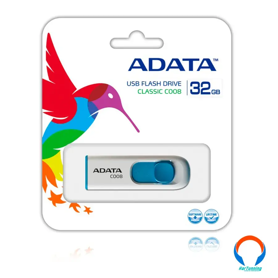 C008W-32GB Memoria Flash USB ADATA C008 / 32GB / Interfaz 2.0 / Blanco Con Azul / C008W-32GB - Image 1