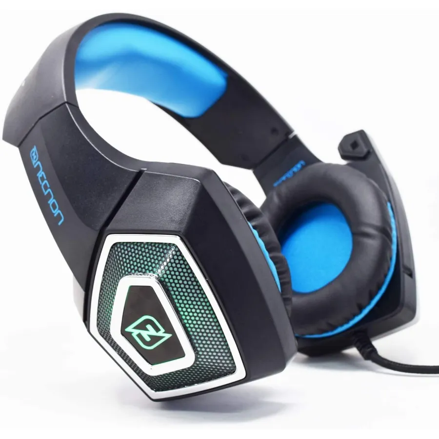 71Ui6OZIvfL._AC_SL1500_ Diadema NECNON NBHG-DRAGON / LED / Con Vibración / Hi-Fi / 3.5mm, USB / Con Micrófono / Negro con Azul - Image 1