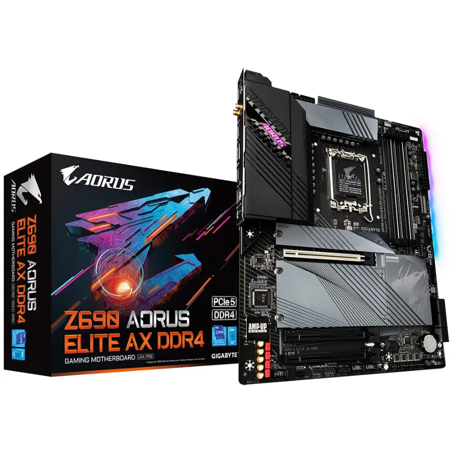 Z690 A ELITE AX DDR463 Tarjeta Madre GIGABYTE Z690 Aorus Elite AX / LGA 1700 / 128GB X4 Ddr4 5333Mhz / Sata / M.2 / Hdmi, Dp / Usb 3.2 / Wifi / ATX - Image 1