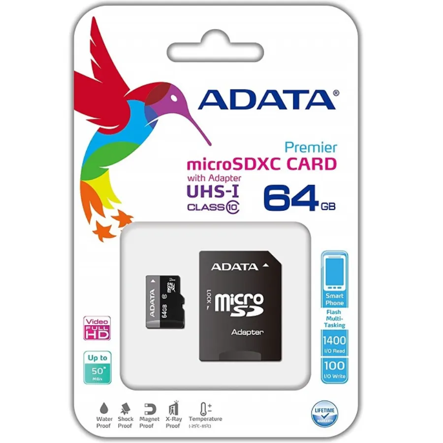 229a294dc0e6ea4d530fce07dad65bd9 Micro SDXC Adata Premier / 64GB / Clase 10, Uhs-I / Con Adaptador / Negro - Image 1