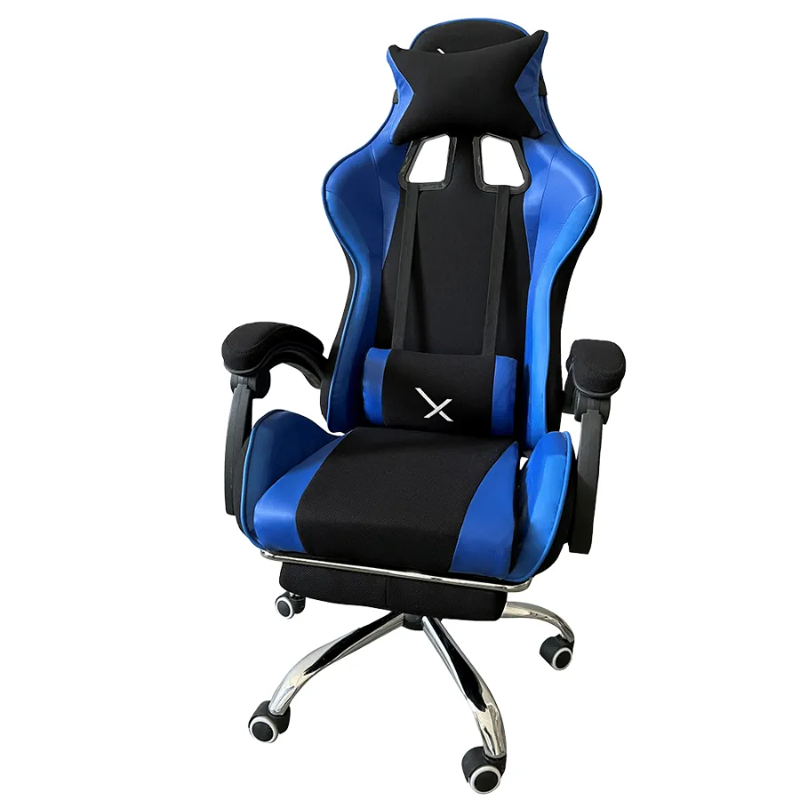 5393a8090fe850986f7239a342582a6e Silla Gamer XZEAL XZ05-1 / Descansa Brazos / Inclinación Ajustable / Con Reposa Pies / Hasta 150kg / Pistón Clase 3 / Vinipiel, Tela Deportiva / Negro Con Azul - Image 1