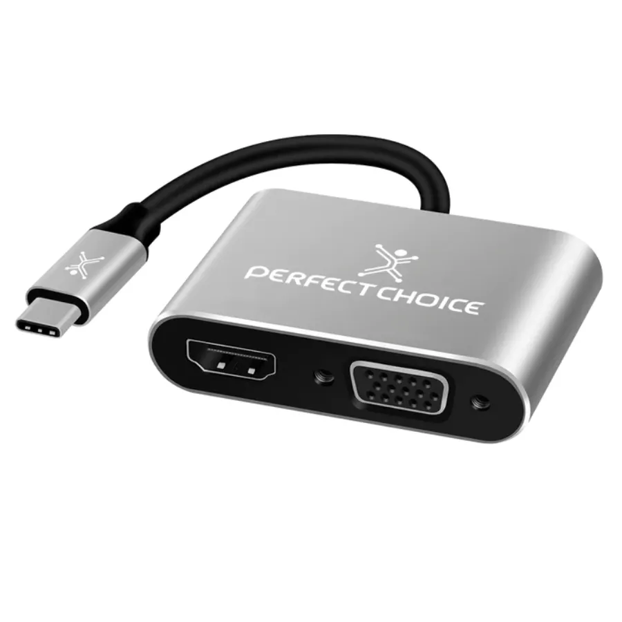 PC-101284_02_700x Adaptador Perfect Choise PC-101284 / USB-C A HDMI/VGA / Macho-Hembra/Macho / 13 cm / Gris - Image 1