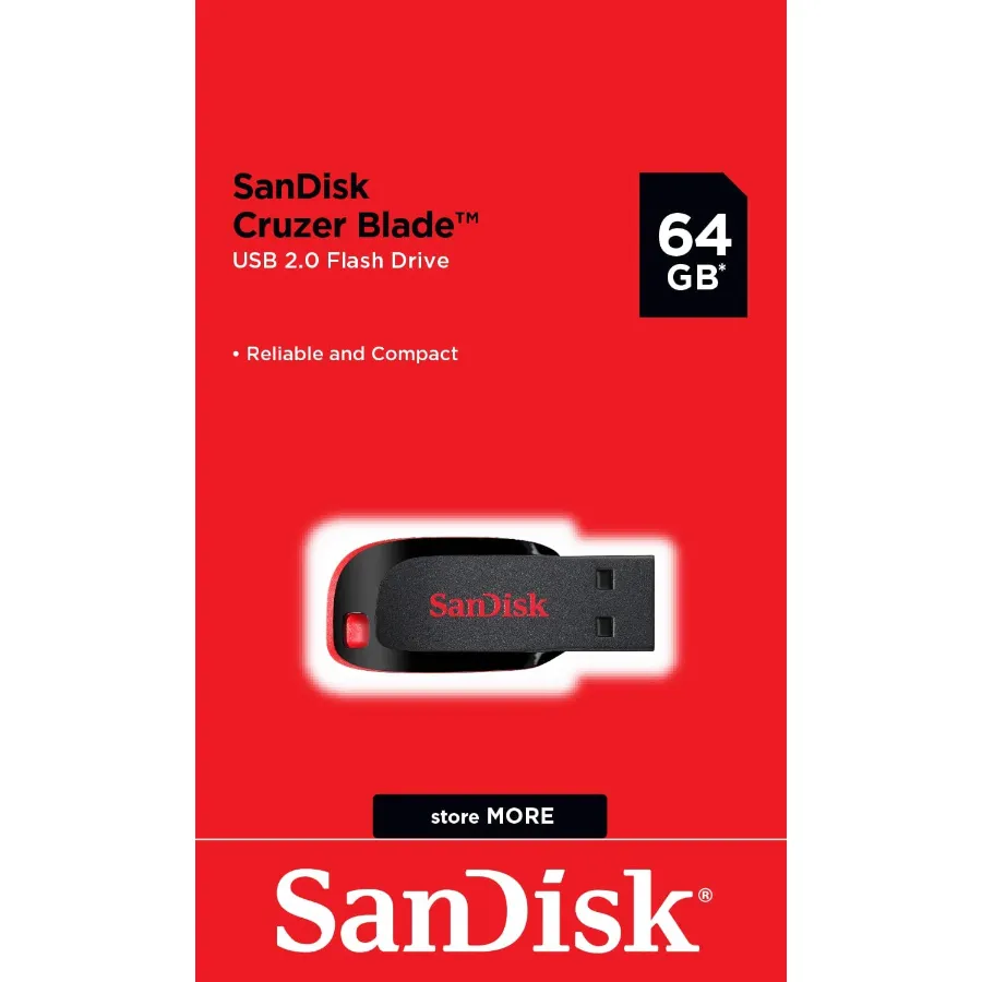 1 Memoria Sandisk 64gb / Usb 2.0 / Cruzer Blade Z50 Negro C / Rojo - Image 1