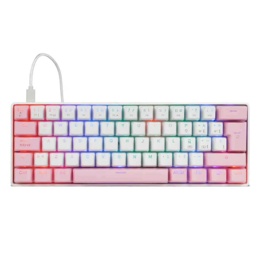 KBG560-WH-RD-02 Teclado Mecánico 60% Game Factor KBG560-WH RGB / Teclas Extras Pink Intercambiables / Switch Red / Usb / ANTI-GHOSTING / Español / Blanco - Image 1