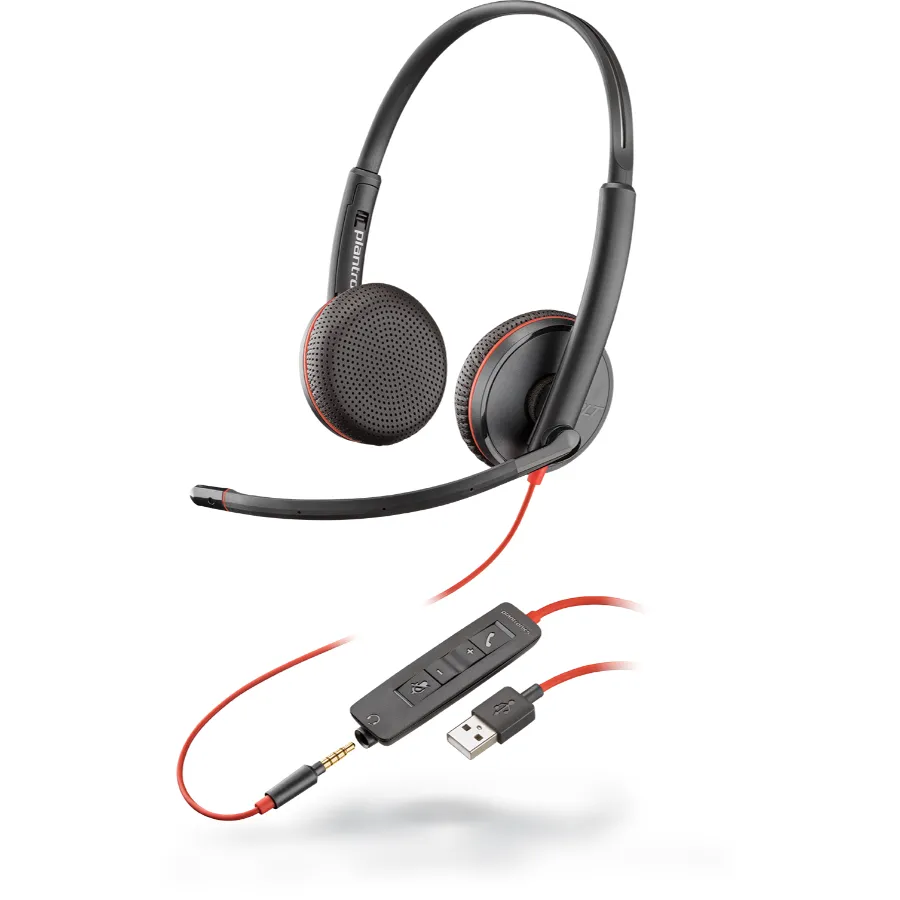 blackwire-3225-usb-a Audífono PLANTRONICS Blackwire / C3220 / Alámbrica / Binaural / USB, USB-C / Negro Con Rojo / 209745-101 C3220 USB-A - Image 1