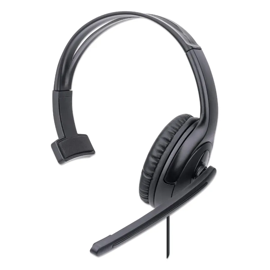 mono-usb-headset-179874-1_1024x1024@2x Audífono Monoaural MANHATTAN 179874 / Con Micrófono Ajustable / USB A / Alámbrico / Control De Volumen / Negro / 179874 - Image 1