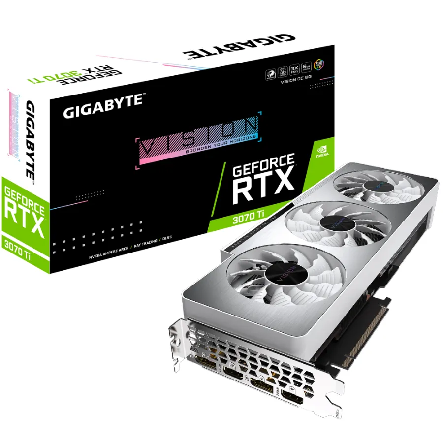 GV-N307TVISION OC-8GD3 Tarjeta De Video GIGABYTE GeForce RTX™ 3070 Ti VISION OC 8G / 8GB GDDR6X / 256 bit / Núcleos Cuda 6144 / x2 Hdmi, x2 Dp / PCI Express® Gen 4 / Boost 1830 MHz - Image 1