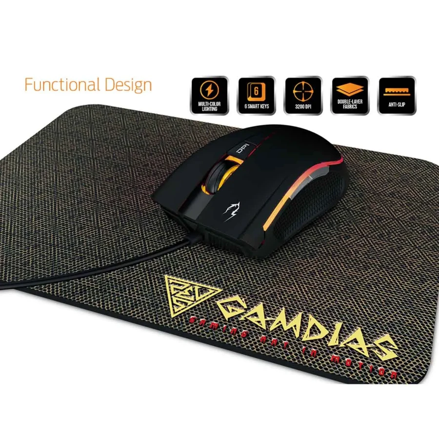 GD-ZEUS-E2 Kit Gamer GAMDIAS Mouse y Mouse Pad Zeus E2 / Alámbrico / USB A / 3200DPI / Negro / GD-ZEUS E2 - Image 1