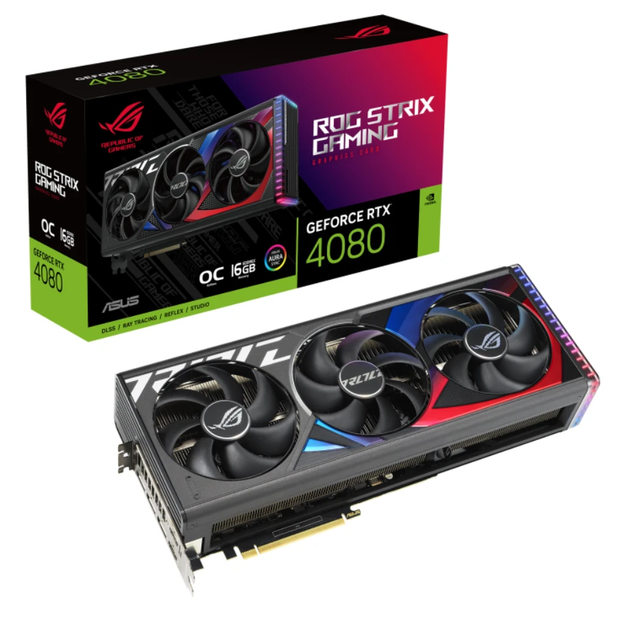 h732 (10) Tarjeta De Video ASUS ROG Strix GeForce RTX 4080 OC Edition / 16GB GDDR6X / 256 bit / Modo OC 2655MHz / Núcleos Cuda 9728 / x2 HDMI, x3 Dp / Incluye Soporte / x1 16pin - Image 1