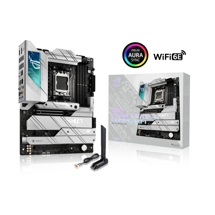 h732 (2)ROG STRIX X670E-A GAMING WIFI Tarjeta Madre ASUS Rog Strix X670E-A Gaming Wifi / Socket AM5 / X4 DDR5 128GB 6400Mhz / Hdmi, Dp / M.2 PCIe 4.0 / Wi-Fi 6E / USB 3.2, 2.0 / ATX - Image 1
