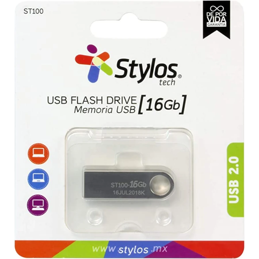71hZiBPp+8L._AC_SX679_ Memoria USB STYLOS ST100 / 16GB / USB 2.0 / Metálico Plata - Image 1