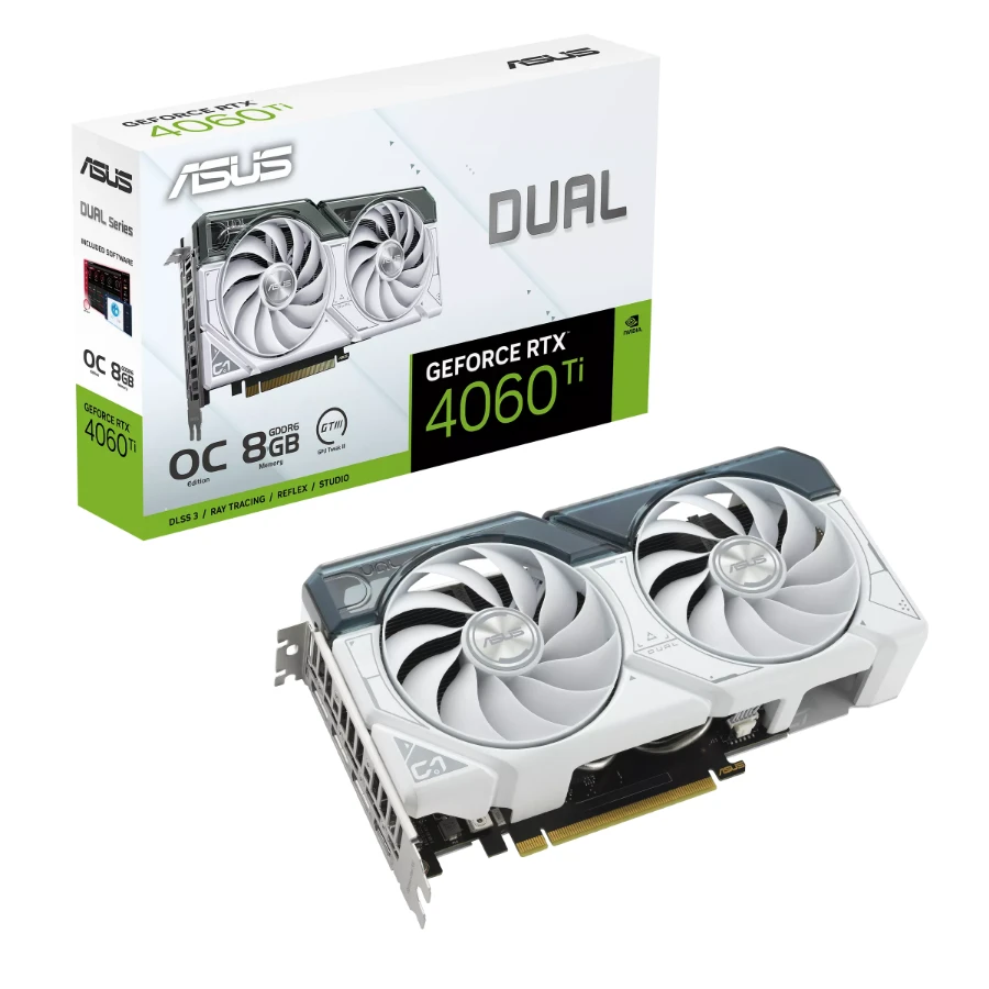 fwebp (8)DUAL-RTX4060TI-O8G-WHITE Tarjeta De Video ASUS RTX 4060 Ti Blanco OC Edition / 8GB DDR6 / 128 Bit / Núcleos Cuda 4352 / X1 HDMI, X3 Dp / PCI Express® Gen 4 / X1 8pin - Image 1