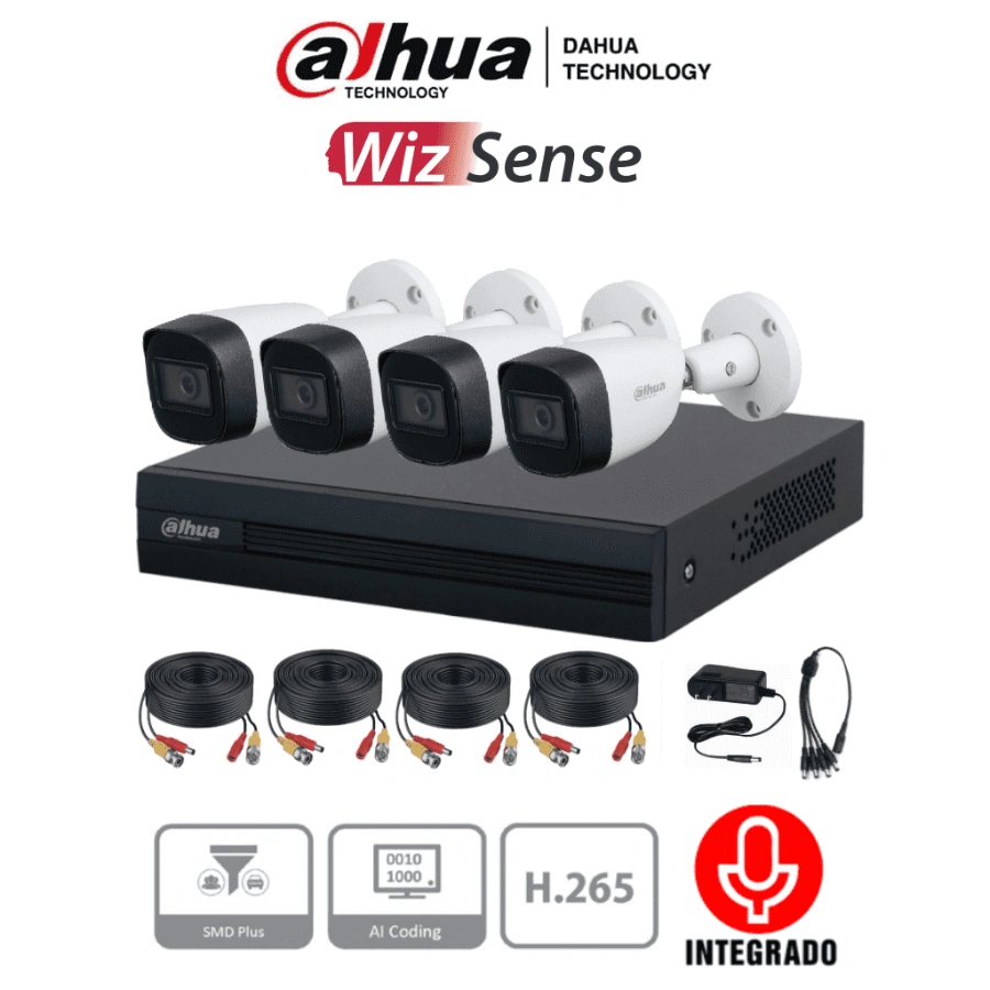 Kit-de-4-Camaras-DVR-Inteligente-Dahua--KITXVR1B04-IHFW1200CMA Kit de 4 Cámaras Metálicas de 2 Megapíxeles Con Audio DAHUA / DVR Cooper-I WizSense Con IA H.265+ / 4 Ch+ 1 IP o Hasta 5 Ch IP/ 4 Ch SMD Plus - Image 1