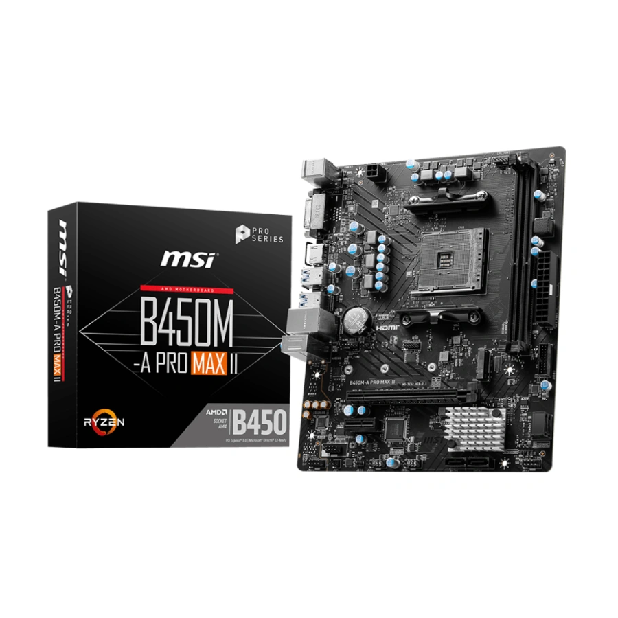 1024B450M-A PRO MAX II Tarjeta MADRE MSI B450M-A PRO MAX II / AM4 / 64GB X2 DDR4 4133MHz / Hdmi, DVI / M.2 PCI-e 3.0 / USB 3.2, 2.0 / Micro ATX - Image 1