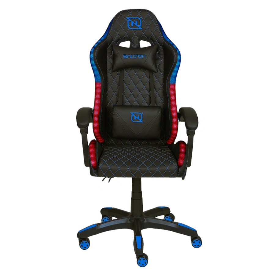 nbsgr122rg_1_ Silla Gamer NECNON NSG-RGB1-AZ Rgb / Pistón clase 4 / Inclinación 145° / Soporta Hasta 150KG / Cojín Lumbar Y Cabeza / Descansa Brazos / Color Negro Con Azul - Image 1