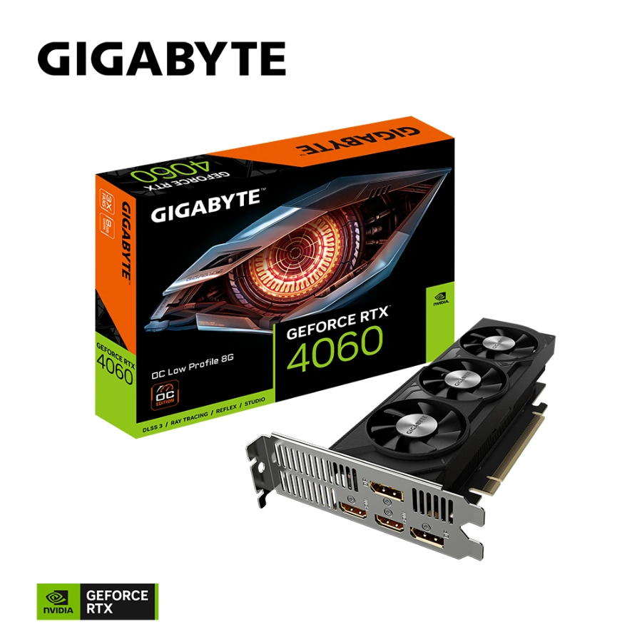 GeForce RTX™ 4060 OC Low Profile 8G-01 Tarjeta de Video Gigabyte NVIDIA GeForce RTX 4060 OC Low Profile 8GB / Núcleos Cuda 16384 / 384Bit / X2 HDMI, X3 Dp / PCI Express Gen 4 / OpenGL®4.6 - Image 1