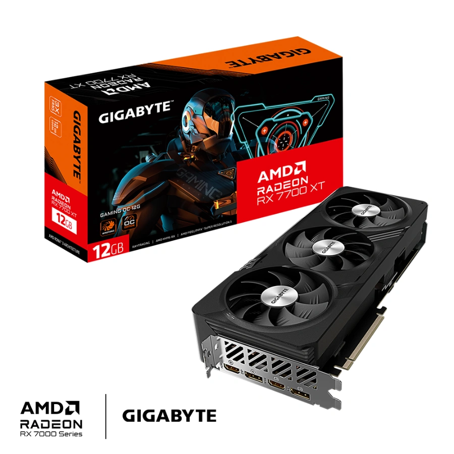 Radeon™ RX 7700 XT GAMING OC 12G-01 Tarjeta De Video GIGABYTE Radeon™ RX 7700 XT GAMING OC 12G / 12GB GDDR6 / Procesadores de flujo 3456 / 192Bit / X2 HDMI, X2 DP / PCI-E 4.0 / 8 Pin x2 - Image 1