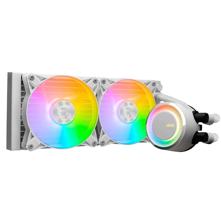 fd01f2fea6ca38247665e1db08888ede Sistema De Enfriamiento Liquido AIO MSI MAG CORELIQUID E240 / 240MM / X2 Vent 120mm / X2 Vent 120mm / Intel, AMD / 4Pin, 3Pin 5V ARGB / 3000Rpm / 20dBA / Blanco - Image 1