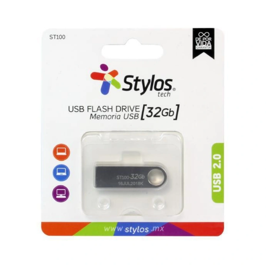 CP-STYLOS-STMUSB3B-1 Memoria USB STYLOS ST100 / 32GB / USB 2.0 / Plata - Image 1