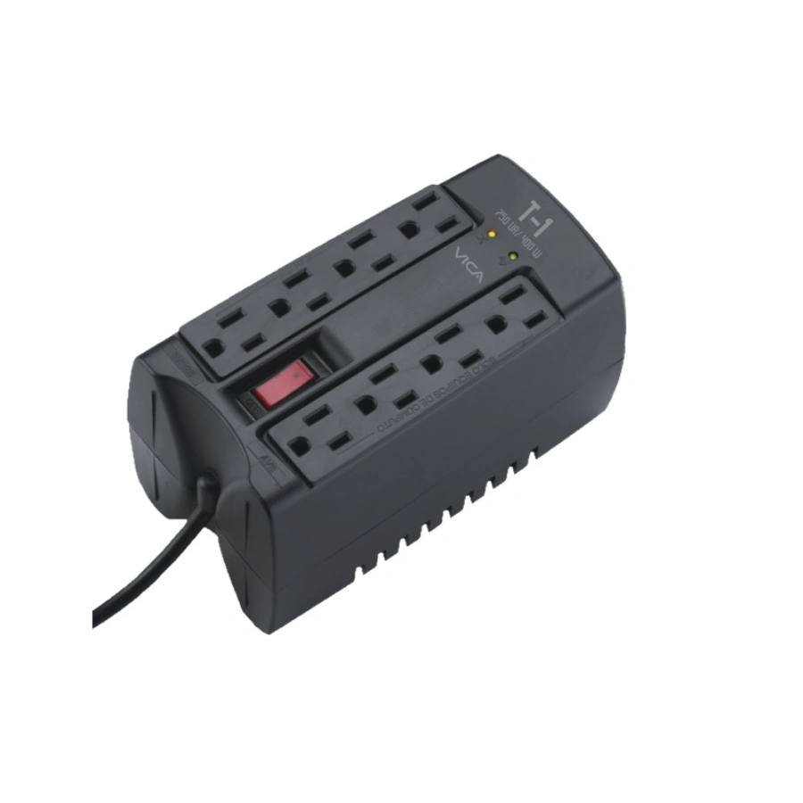22419_fqhq1yha6qairlfd8ekd Regulador VICA Electrónico T-1 / 750VA / 400W / 8 Contactos / Indicadores Led / Negro - Image 1