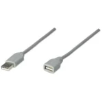 Cable De Extensión USB MANHATTAN 317238 / USB 1.1 / Macho A Hembra / 12Mbps / 3 Metros / Calibre 28 AWG / Gris