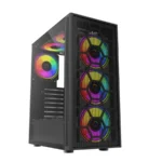 Gabinete BALAM RUSH Dragonfly Mesh GM740 / Media Torre / ATX, Micro ATX, Mini ITX / Panel Cristal Templado / Incl. 4 Ventiladores RGB / USB 2.0, 3.0 / Negro