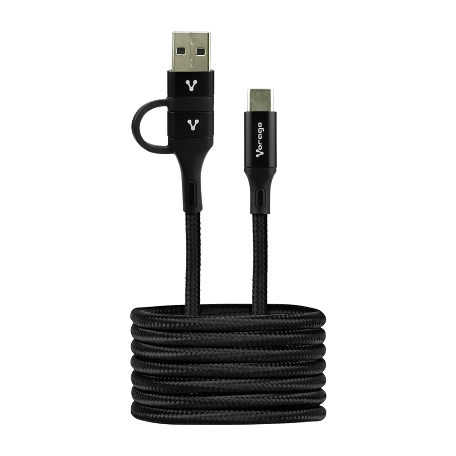 CAB-126-PRINCIPAL-BK Cable Tipo C VORAGO / Tipo C - Tipo C / Adaptador USB A / Carga Rápida / 1 Mt / Cobre Estañado / Color Negro - Image 1