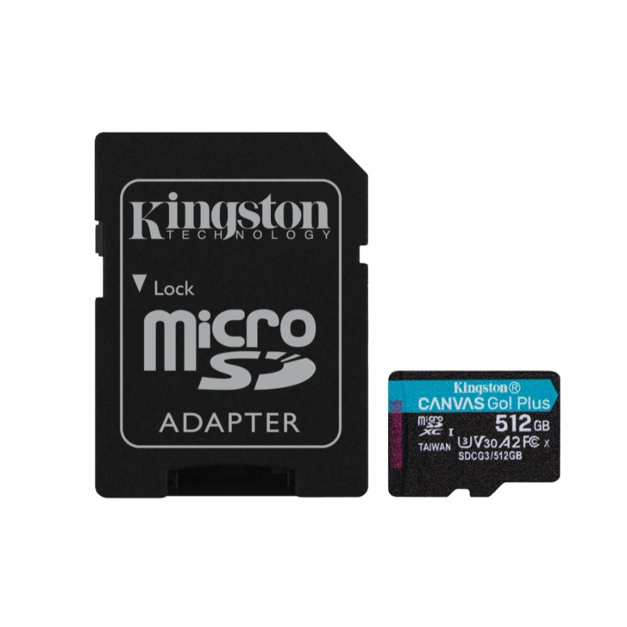 CP-KINGSTON-SDCG3512GB-1 Memoria Micro SDXC KINGSTON Canvas Go Plus / 512GB / Lectura 170MB/S / Clase 10, UHS-I, U3, V30, A2 / Con Adaptador - Image 1