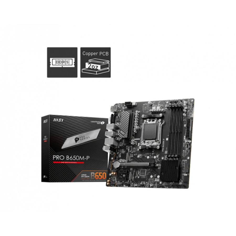 CP-MSI-PROB650M-P-88a45a Tarjeta Madre MSI PRO B650-P / Micro-ATX / Socket AM5 / 256GB X4 DDR5 7200Mhz / M.2 / PCIe 4.0 / DP, Hdmi / Usb2.0, Tipo-C - Image 1