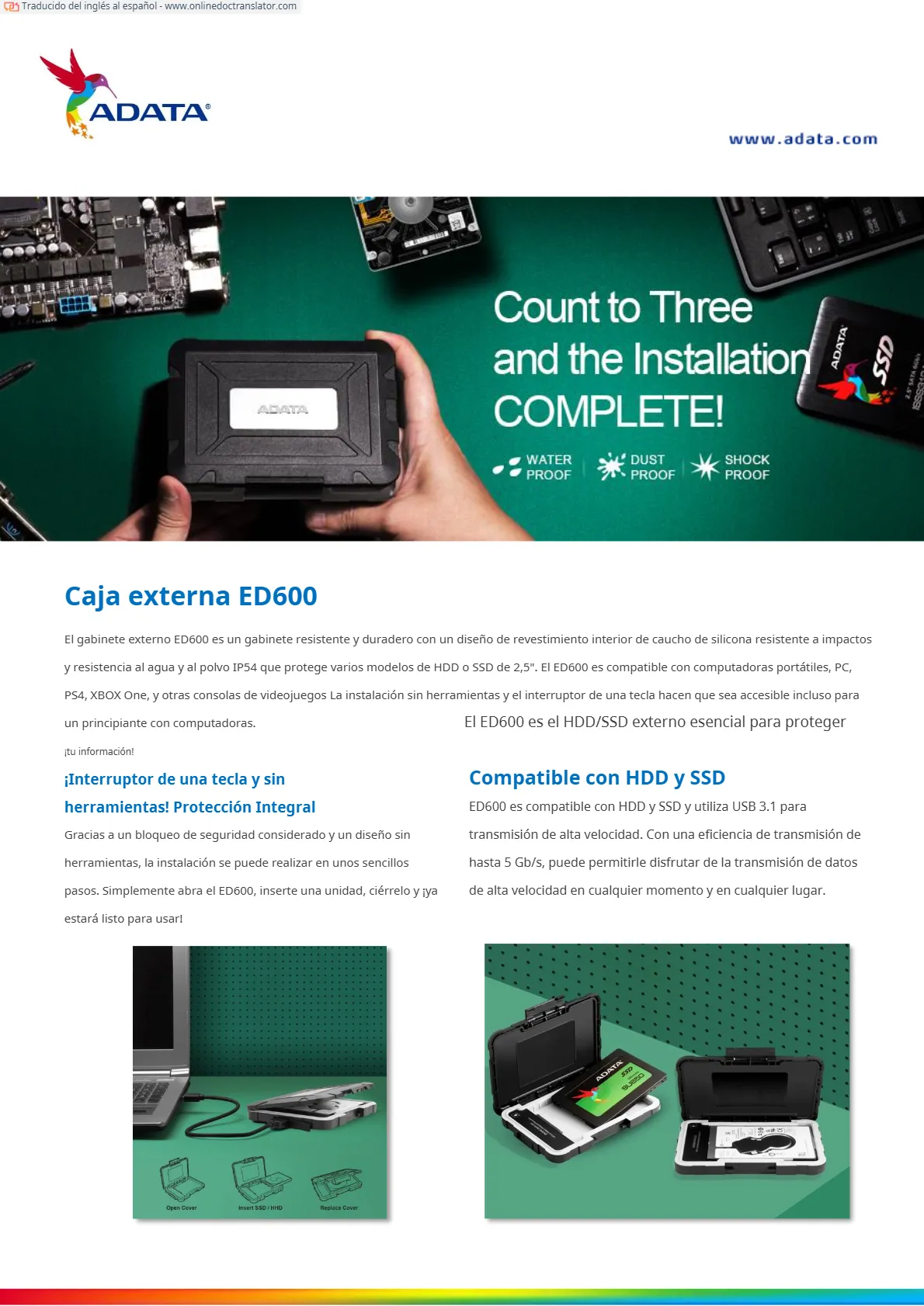 Ed600 Router Carcasa Externa ADATA ED600 / Para HDD Y SSD De 2.5” / SATA 3.0 / USB 3 ...