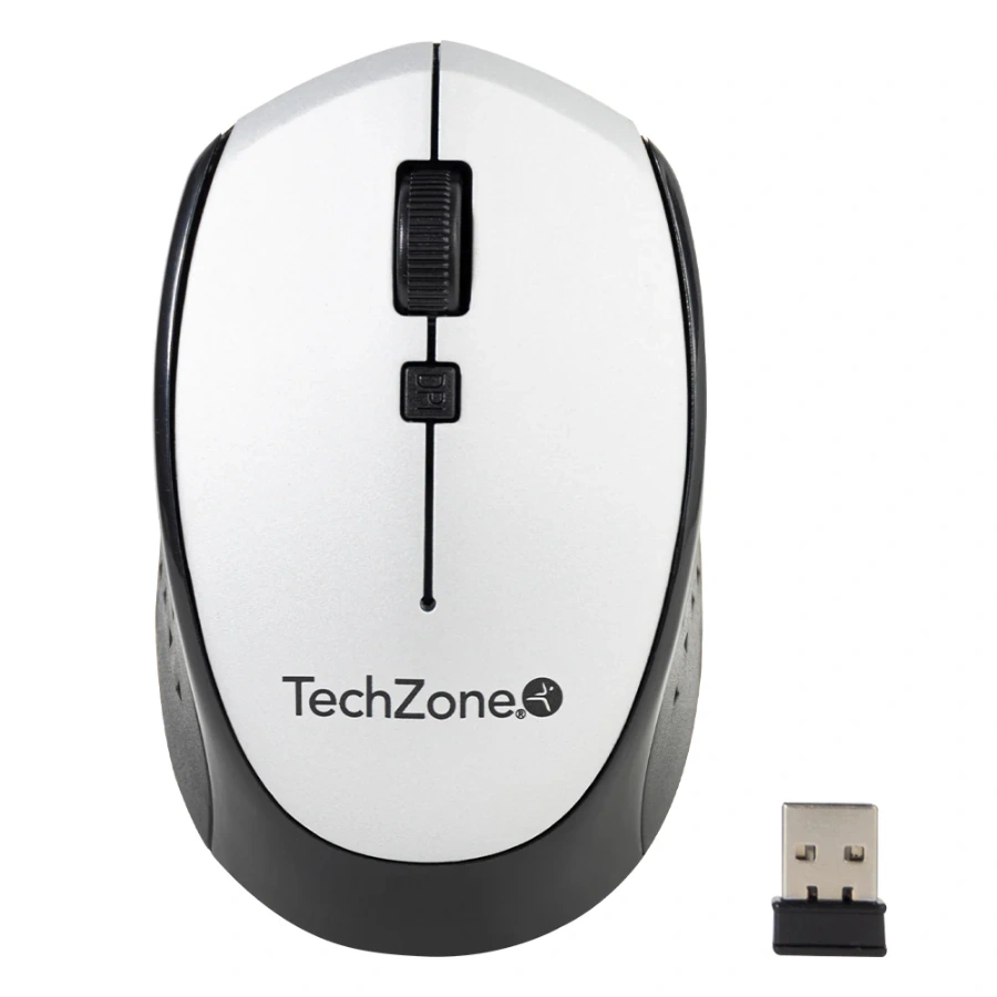 TZ19MOU01-INAPL-9 Mouse TECHZONE START SILVER / Inalámbrico / Receptor USB / Alcance 10M / 1600 DPI Ajustables / 4 Botones / Sensor Óptico / Plata-Negro - Image 1