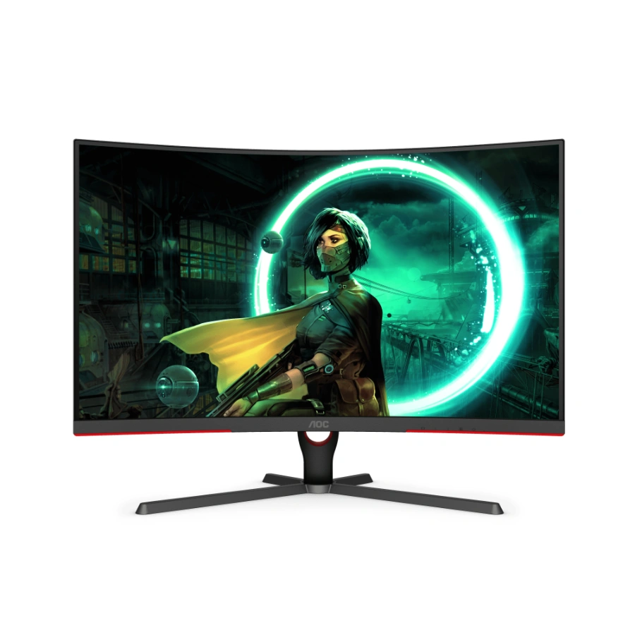 c32g3e 1 (2) Monitor Gamer Curvo AOC C32G3E / 31.5" / 1920 x 1080 Full HD / 165Hz / Panel VA / FreeSync / 1MS / 2x HDMI, 1XDP / Negro- Rojo - Image 1