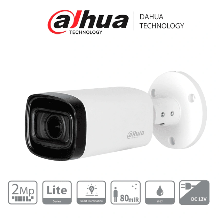 xxxxttteac Cámara De Vigilancia DAHUA BULLET HAC-HFW1200RN-Z-2712-S6 1080p / 2Mp / Lente Motorizado De 2.7mm A 12mm / Super Adapt / IR De 80Mts / Metálica / IP67 / BLC / HLC / DWDR / Exterior / Blanco - Image 1