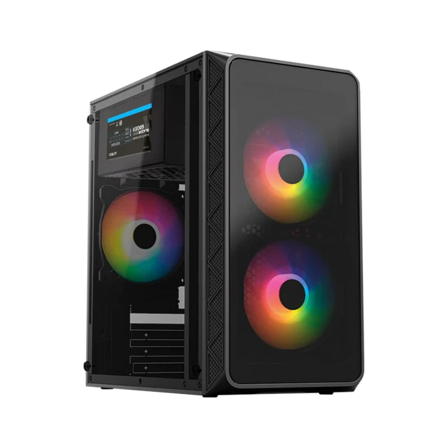 AC-939225 1 Gabinete ACTECK DOOM PRO CRYSTAL GI730C / Mini Torre / Micro ATX / Fuente Incluida 600W / Ventana De Cristal Templado / 3 Ventiladores FRGB Incluidos / USB 2.0, USB 3.0, 3.5MM / Color Negro - Image 1