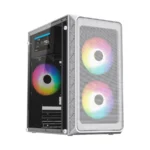 Gabinete ACTECK DOOM PRO MESH GI730M / Mini Torre / Micro ATX / Fuente Incluida 600W / Ventana De Cristal Templado / 3 Ventiladores FRGB Incluidos / USB 2.0, USB 3.0, 3.5MM / Blanco