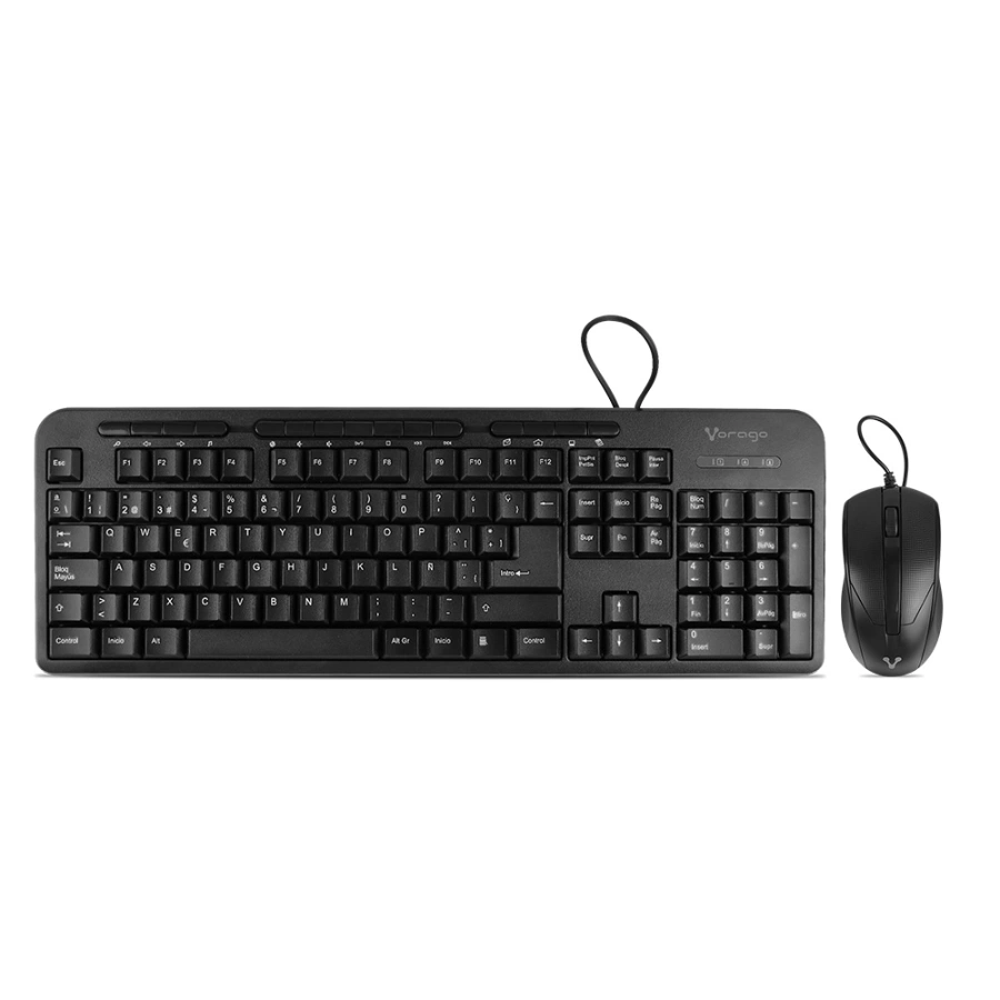KM-107-BK-02 Kit De Teclado Y Mouse VORAGO KM-107 / Membrana / Alámbrico / USB / 1000 Dpi / Sensor Óptico / Español / Negro - Image 1