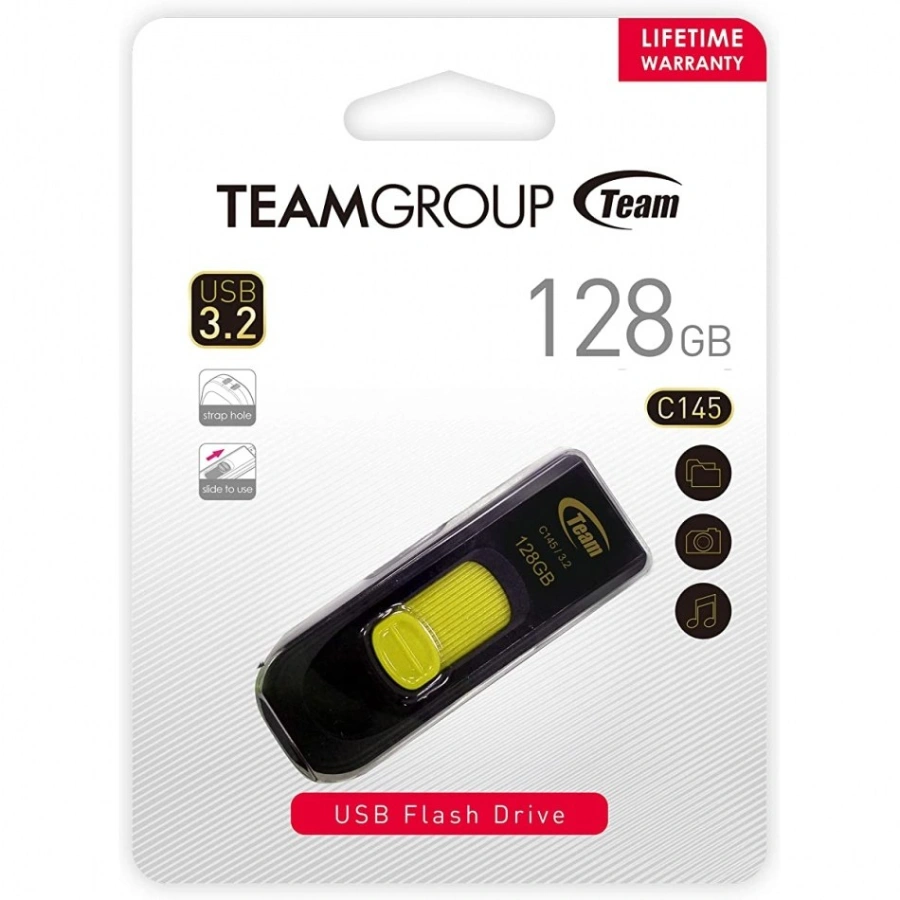 7e1195f1e7fa09bc43d5ef95232d28de207458aa_950_950 Memoria USB TEAMGROUP C145 / 128GB / USB 3.2 Gen 1 / Deslizante Sin Tapa / Negro-Amarillo - Image 1