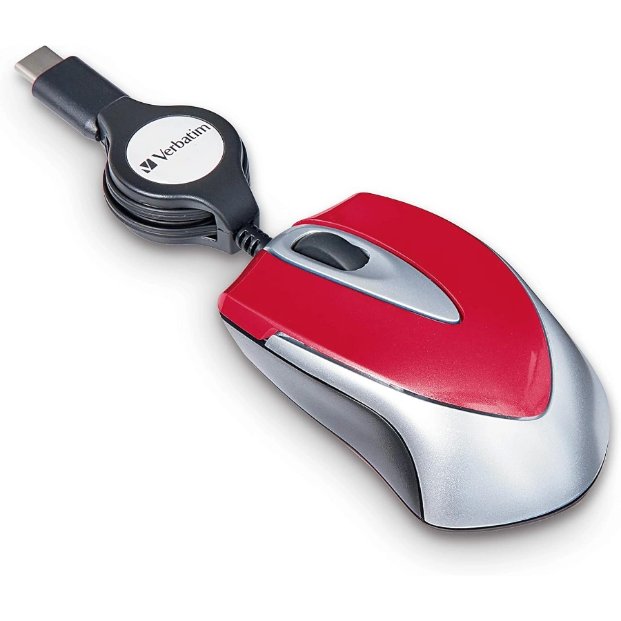 81g-GxwSUXL._AC_SL1500_ Mouse Óptico VERBATIM MINI 70236 / 1000 DPI / 3 Botones / Alámbrico / USB-C / Cable Retractil / Ambidiestro / Sensor Óptico / Color Rojo/gris - Image 1
