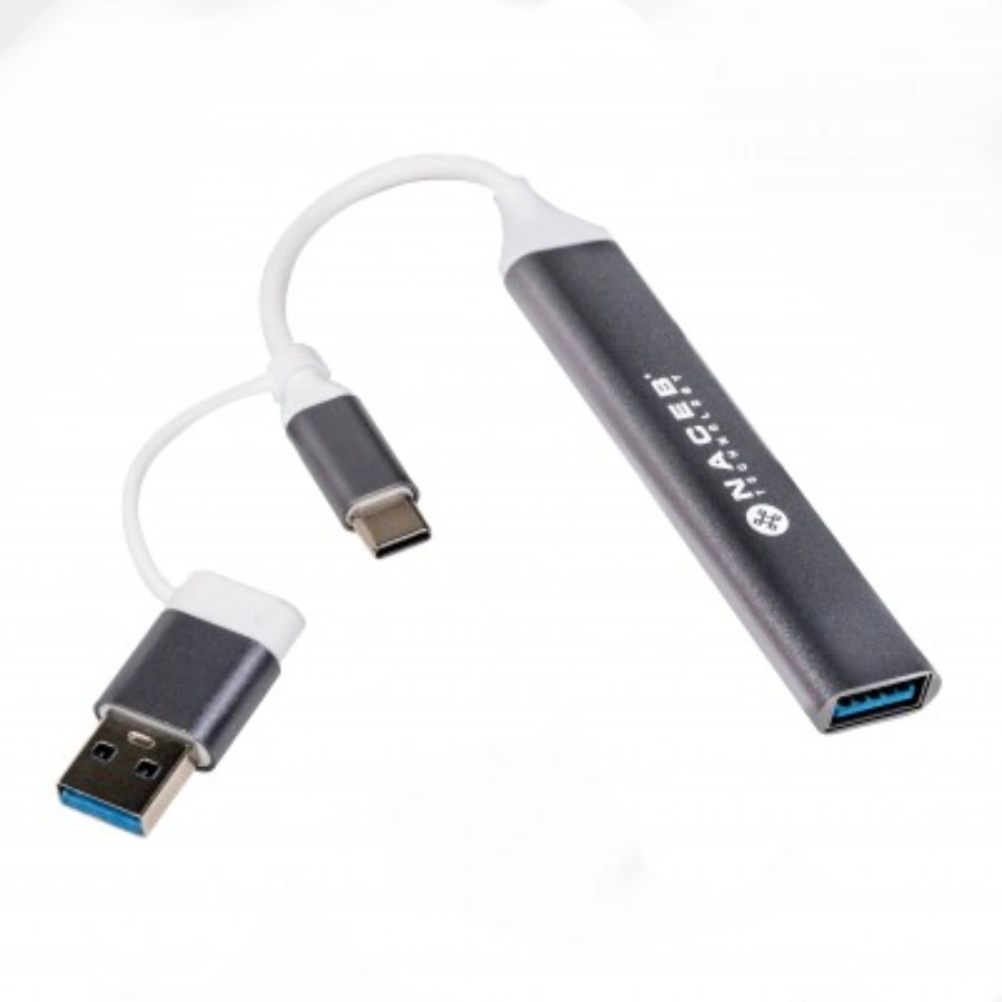 ACCNCB1290_2_400 Hub NACEB USB-C/A / 1x USB 3.0, 3x USB 2.0 / 11Cm / Color Gris - Image 1