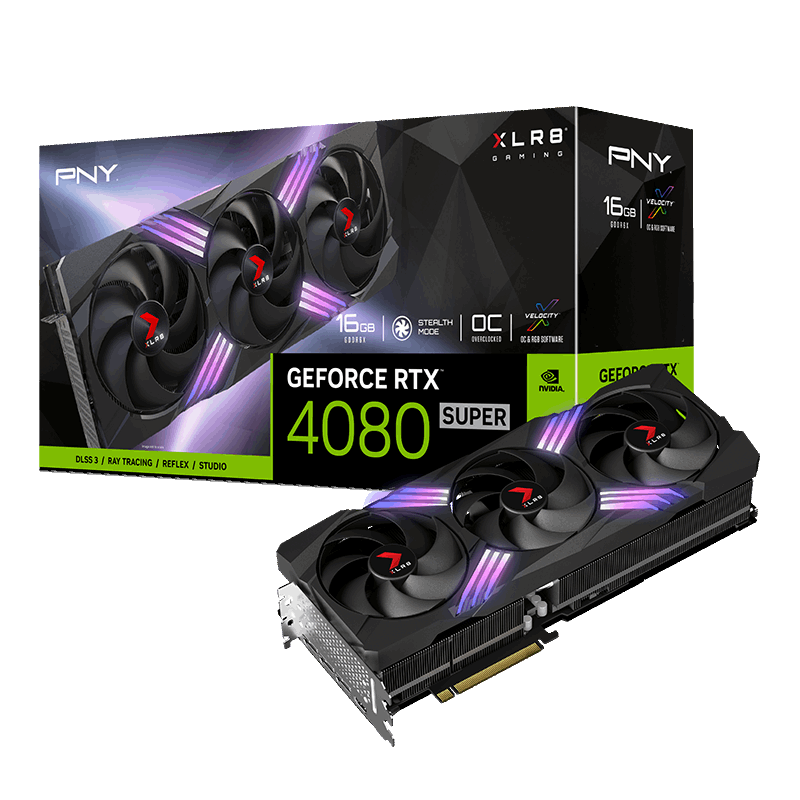 XLR8-RTX-4080-SUPER-16GB-VERTO-EPIC-X-OC-Triple-Fan-gr Tarjeta De Video PNY GeForce RTX™ 4080 SUPER / 16GB GDDR6X/ 256Bits / Núcleos CUDA 10240 / HDMI, X3 DP / PCI Express 3.0x16 / X1 16 Pines - Image 1