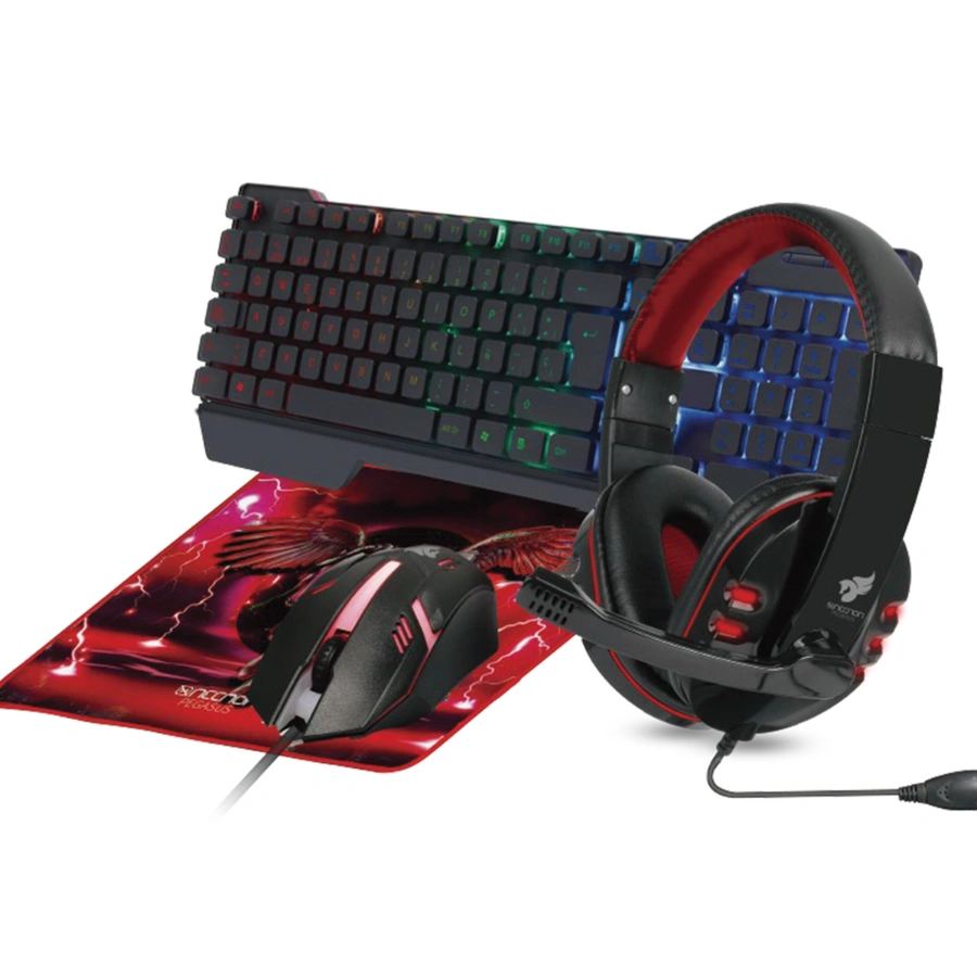 nbcgpg0241_1_ Kit Gaming 4 En 1 NECNON NGC-PEGASUS RGB / Alámbrico / Audífonos, Teclado, Mouse, Mousepad / 1000DPI, 3 Botones, Óptico / Español / Color Negro Y Rojo - Image 1