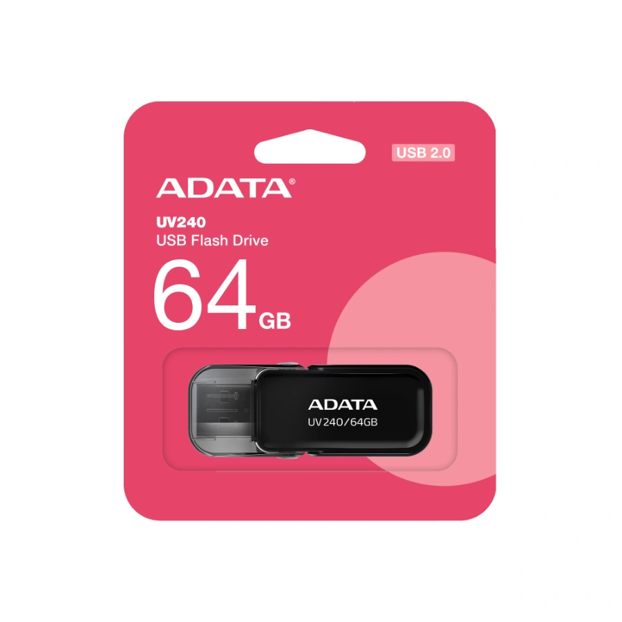 uv24064GB02 Memoria USB ADATA UV240 / 64 GB / USB 2.0 / Con Tapa Abatible / Negro - Image 1