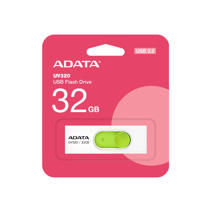 uv320_v81_32gb_rwhgn Memoria USB ADATA UV320 / 32GB / USB 3.2 Gen 1 / Deslizante / Blanco Con Verde - Image 1