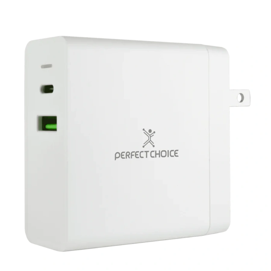 1 Cargador De Pared PERFECT CHOICE PC-240396 / X1 USB-A 2.0, X1 USB-C / Carga Rápida / Cable 1.5 M / Portátil / 65W / Blanco - Image 1