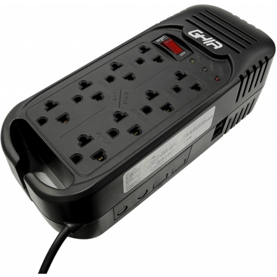 1 Regulador De Voltaje GHIA GVR-013 / 1300VA / 600W / Entrada 10-120V, Salida 120V / 8 Contactos / LEDs Indicadores / Negro - Image 1