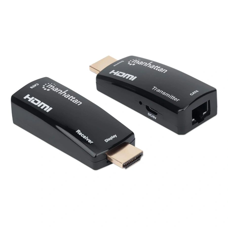 1080p-compact-hdmi-over-ethernet-extender-kit-207539-1_1024x1024@2x Kit Extensor Compacto de HDMI MANHATTAN 207539 / HDMI - RJ-45 / 1080p / Hasta 60 Metros / Negro - Image 1