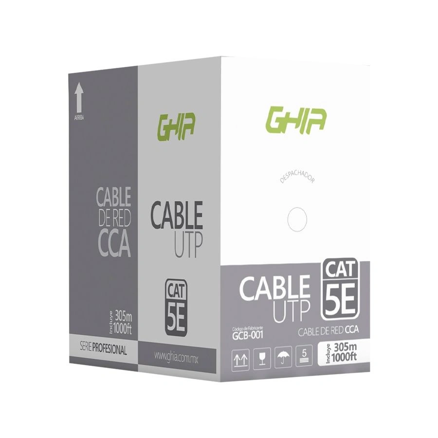 2 Bobina De Cable UTP GHIA GCB-001 / UTP / 100% Cobre / CAT 5e / Uso Interior, Para Redes Y Video / 305Mts / Gris - Image 1