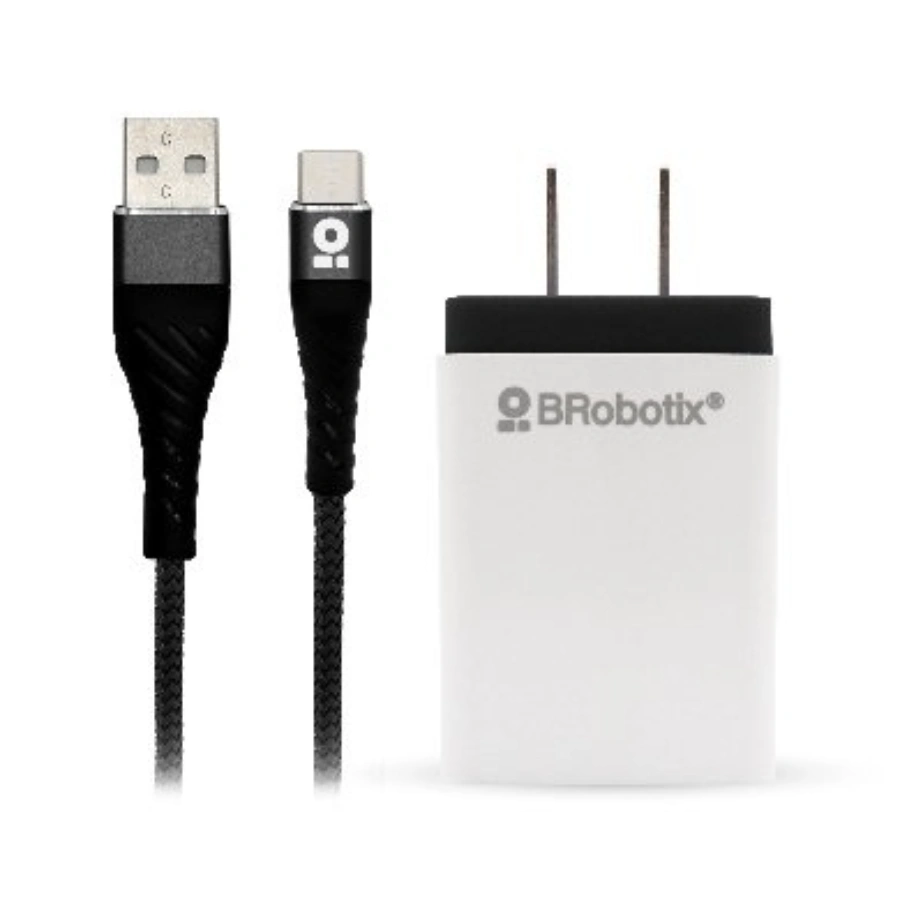 CP-BROBOTIX-963325-1 - copia Cargador BROBOTIX USB / 5 V / Incluye Cable USB-A A USB-C / 1 Metro / Para Smartphone / Blanco-Negro - Image 1